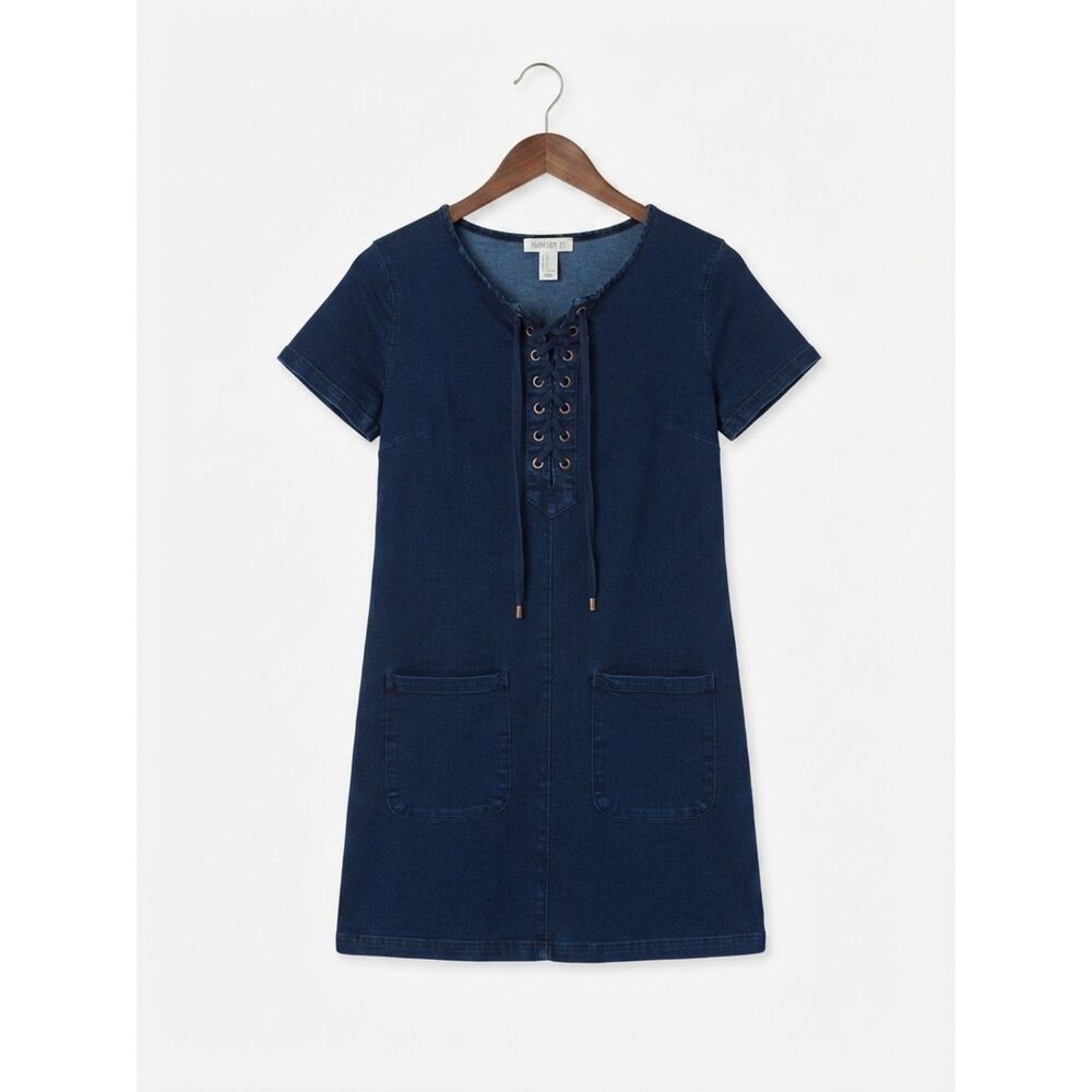 Vintage Forever 21 Navy Lace-Up Pocket Casual Dress - Size Small